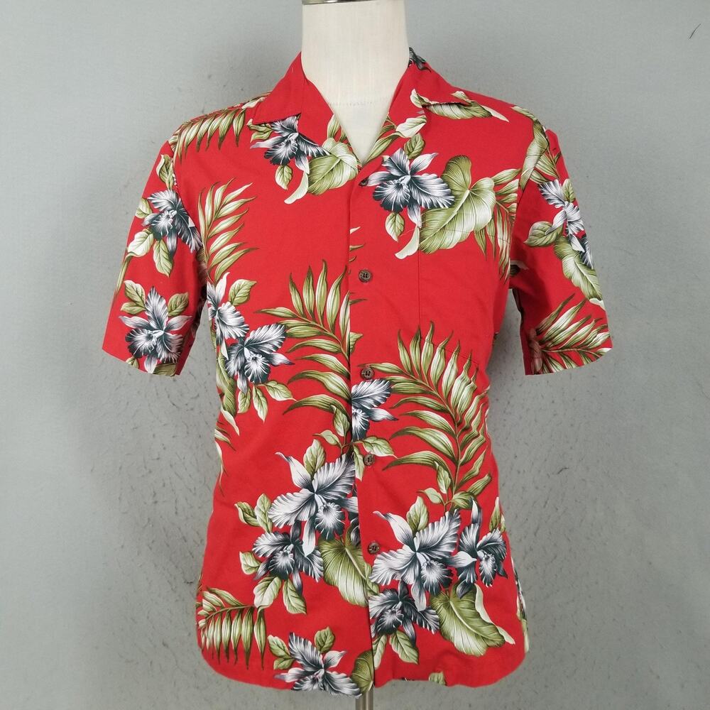Aloha Republic Shirt Mens Medium Red Hawaiian Floral Aloha Made‎ In Hawaii USA